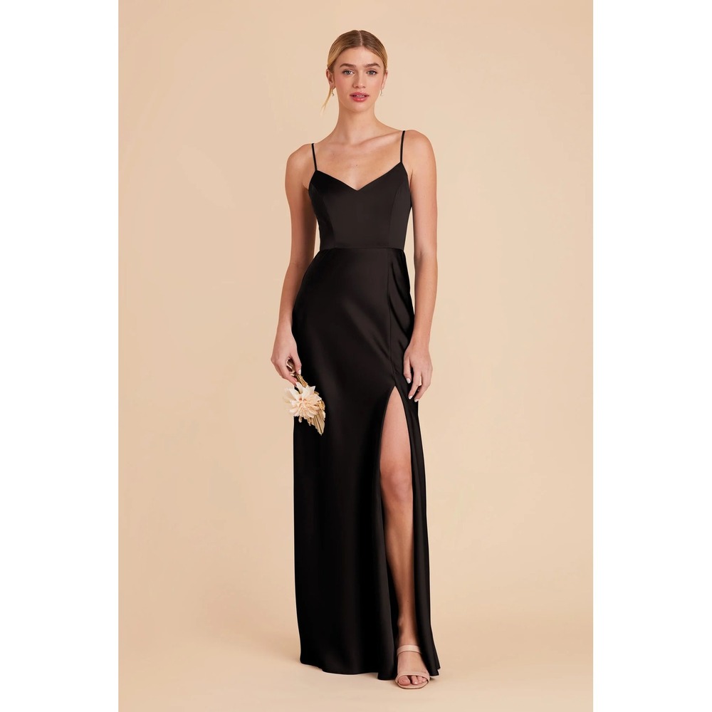 Birdy Grey Jay Matte Satin Dress Black Maxi Bridesmaid Formal Gown XS Elegant